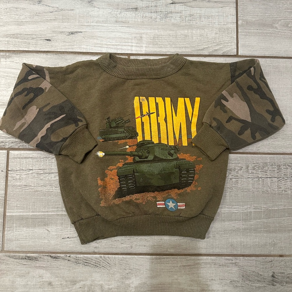 Vintage Boys USA ARMY Camouflage sleeve sweatshirt Hunter Green Size 7